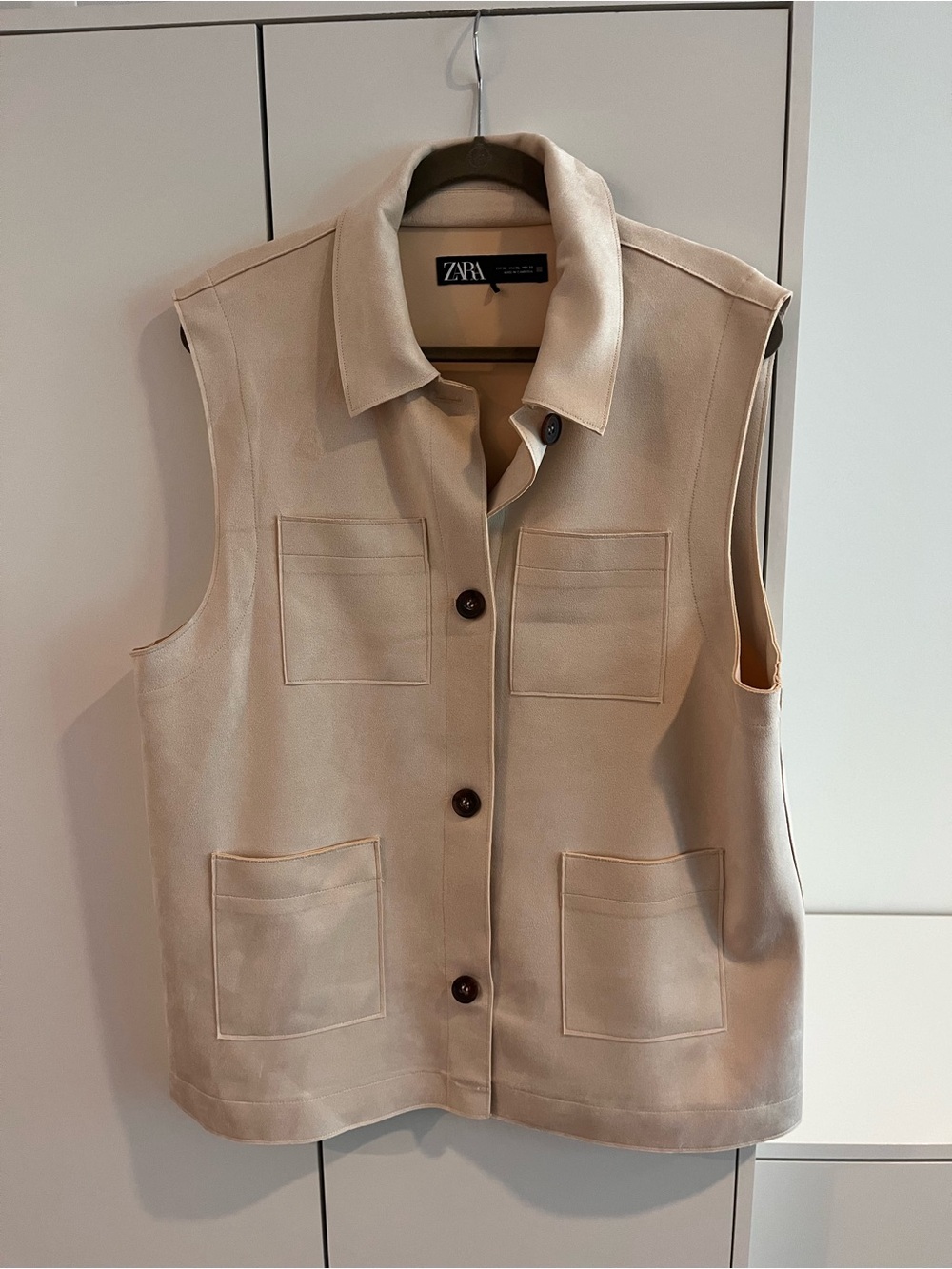 NWOT - ZARA Women’s Cream Faux Suede Button-Front Sleeveless Vest